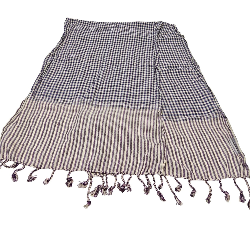 Belmond La Residence d'Angkor Scarf Womens OS Purple Gingham Stripe Tassel Krama